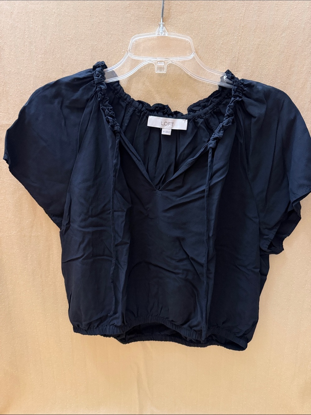 LOFT Black Short-Sleeve Peasant Crop Top